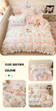 French Princess Lace Ruffles Bedding Set Washed Cotton Skin-friendly Duvet Cover Set with Sheet Soft Printed Flowers Quilt Cover
