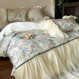 4Pcs French Princess Lace Ruffles Lyocell Cotton Soft Silky Skin-friendly Bedding Set Duvet Cover Sets Bed Sheets Pillowcases