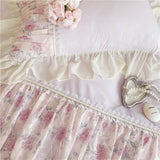 Princess Style Duvet Cover Sets with Lace Embroidery Bed Cover for Girls  Queen/King Size 이불커버 Soft Pink Bedding with Ruffles