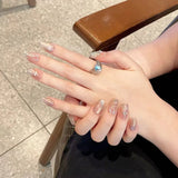 10Pcs Shiny Handmade Press on Nails Full Cover Rhinestone Gradual Change Cat Eye Merpeople Ballet  Almond False Nails Nail Tips