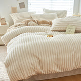 Soft Fluffy Wide Ribbed Faux Rabbit Fur Duvet Cover Autumn Winter Warm Thick Plush Quilt Cover for Single Double Bed Bedding Set