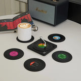 6Pcs Record Coaster with Player Storage Stand, Retro Vinyl Record Coaster, for Home Decoration, Non-Slip Insulated Coaster, Coffee Table Coaster, Coffee Coaster, Gift Gift