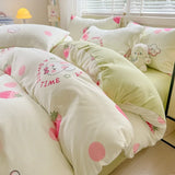 3pcs Simple Line Design Duvet Cover Set Cartoon Strawberry Print Bedding with 2 Pillowcases Skin-friendly Washable Quilt Cover