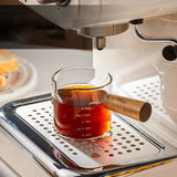 1 Piece 75ml Double Mouth Milk Cup With Side Wooden Handle Clear Glass Coffee Cup, Suitable For Home Espresso, Milk Production