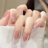 24Pcs Sweetheart Gradient Pink Pattern Design False Nail French Coffin Full Cover Fake Nails Glue DIY Manicure Nail Art Tools