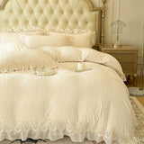 4Pcs Vintage French Romantic Lace Ruffles Carved Velvet Warm Winter Princess Bedding Set Duvet Cover Set Bed Sheet Pillowcases