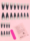 24pcs Black Gradients Long Paragraph Fashion Manicure Patch Reusable Adhesive False Nails Almond Fake Nails Press On Stiletto