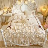 100% Cotton Korean Princess Style Three-layer Ruffles Bow Bedding Set Duvet Cover Bed Skirt Bedspread Pillowcases Wedding Gifts
