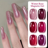 Red Winter Rose Cat Magnetic Gel Nail Polish Glass Beads Magnetic Semi Permanent Soak Off UV Gel Varnish Nail Art For Valentine