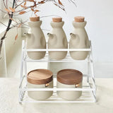 Ceramic Seasoning Jar Retro Japanese Style Home Kitchen Salt Chili Sugar Jar Oil Pot Wooden Lid Spice Kitchen Utensils Modern