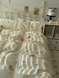Romantic Floral Dog Cotton Bedding Set Lovely Cartoon Pure Cotton Four-Piece Suite Lace Design Cotton Duvet Cover eet Pillo...