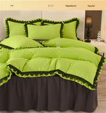 Princess Style Bedding Set Ruffle Duvet Cover With Lace Soft Four Piece Set Quilt Cover Bed Skirt Pillowcase Girls Bedroom Decor