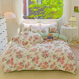 100% Cotton Skin-friendly Four Piece Set Soft Duvet Cover Set Single Couple Flower Printed Comforter Bedding Set for Adults Kids