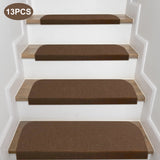 13-Piece Non-Slip Stair Treads for Wooden Steps, 55x20cm Indoor Staircase Carpet Mats, Anti-Skid Floor Step Pads & Rug Grippers