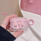 Wave Pink Bow Case For AirPods 4 Pro 3 2 1 Cover TPU Clear Earphone Cases For AirPods Pro 2 2nd Pro2 3rd 4th Generation Coque