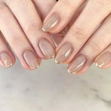 24Pcs Nude Pink Nail Tips Short Round Head False Nails with Design Wearable Finished Fake Nails Full Cover Press on Nails
