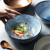 8 Inch Japanese Ramen Bowl Ceramic Noodle Bowl Stripe Design Large Soup Bowl Restaurant Household Retro Tableware