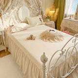 100% Cotton Korean Princess Style Three-layer Ruffles Bow Bedding Set Duvet Cover Bed Skirt Bedspread Pillowcases Wedding Gifts