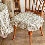 French Dining Chair Cushion Vintage Ruffled Strap Seat Cover Korean Style Floral Office Seat Cushion Removable and Washable