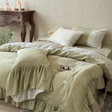 Vintage Lace French Princess Bedding Set 100% Cotton Double Yarn Soft Duvet Cover Flat/Fitted Bed Sheet Large Ruffles Pillowcase