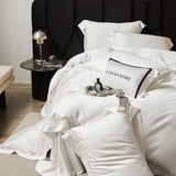 1000TC Lyocell Cotton Flowers Hollow Wide Edge Luxury Bedding Set Soft Silky Duvet Cover Flat/Fitted Bed Sheet Pillowcases 4Pcs