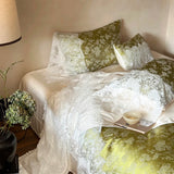 Vintage French Jacquard Lace Patchwork Bedding Set Lyocell Soft Silky Cooling Duvet Cover Flat/Fitted Bed Sheet Pillowcases 4Pcs