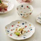 1 Piece Hand Pinch Ceramic Plate Irregular Cooking Sushi Cheese Snack Plate Flatware Vintage Lovely Floral Patterns Plateware