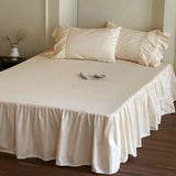 French Vintage Lace Ruffles Pure Cotton Princess Bedding Set Duvet Cover Bed Skirt Bedspread Pillowcases Queen King Size 4Pcs