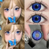 2pcs Blue Big Eyes Colored Contact Lenses Green Butterfly Series Lenses with Degree 0~-8.00 for Eyes Makeup Soft Pupils