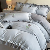 Elegance French Style Bedding Set Duvet Cover Set High Quality  New Lace Princess Embroidery Double Layer Edge King Queen