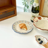 French Printed Ceramic Plate Vintage Household Serving Plates High-end Western Style Pasta Disc Exquisite Patchwork Tableware
