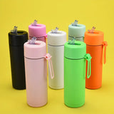 Stainless Steel Thermos Mug, Large Capacity, Portable Silicone Handle with Straw, American Large Capacity, WATER BOTTLE, 650ml