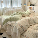 French Romantic Style Bedding Set Princess Skin Friendly And Comfortable Quilt Cover Lace Washed Cotton Printed Duvet  Cover Set