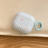 Blue Plaid Star + Ring Earphone Case Suitable for Apple for Airpodspro2 Case/For Airpodspro Case/For Airpods4 Case/For Airpods3 Case/For Airpods2 Case/Fashionable Women's Earphone Case/Simple Earphone Case