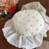 INS Round Ruffle Edge Floral Throw Pillow Stuffed Cushion Girl Heart Sweet Princess Cotton Home Bed Sofa Decor Cushion Headrest