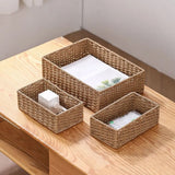 Rural Handmade Woven Storage Basket Large Capacity Rectangular Cosmetics Storage Box Household Snack Storage Box Wardrobe