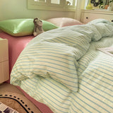 Striped Bedding Set Ins Korean Duvet Cover Set Flat Sheets Set With 2 Pillowcases Single Twin Full Queen Size Bed Linen Set