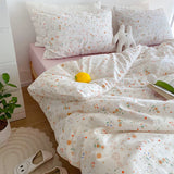 Fre Floral Pure Cotton Four-Piece Bedding Set White Clean Single Bed Canopy Sle Comforter eet Pillowcase Duvet Cover
