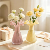 Modern Pastel Pink Yellow Glass Vase Wavy Ruffled Mouth Floral Vase for Living Room Kitchen Table Home Display Ornament
