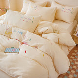 Pink Bedding Sets Solid Color Washed Cotton Home Girls Bedroom Decor Duvet Cover Pillowcase Bedspread Embroidery Four Piece Set