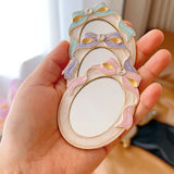 French Retro Style Portable Makeup Mirror Carved Bow Room Decoration Enamel Mini Mirror Creativity Home Ornaments Gift Set