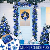 Blue Artificial Flowers Christmas Tree Decoration Glitter Star Light Berries Snowflakes Bow for Home Decor New Year Ornaments
