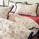 Korean Princess Floral Ruffles 100% Cotton Double Layer Yarn Soft Bedding Set Single Queen King Duvet Cover Bed Sheet Pillowcase