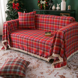Christmas Plaid Couch Cover with Tassel Washable Covers Sofa Couch Furniture Seat Protector Slipcover Sofa Towel for Living Room