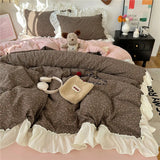 3/4Pcs Korean Princess Style Floral Ruffles Bedding Set Single Queen King Size Duvet Cover Set Bed Sheet Pillowcases