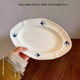 Swallow Oval Plates High-end Household Ceramic Serving Plate Ins White Breakfast Tray Retro Afternoon Tea Dessert Tableware
