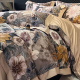 Nordic Bedding Sets Egyptian Cotton Floral Flat Bed Sheet Set Pillowcases Skin-Friendly Breathable Queen King Size Bed Linen Set