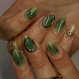 24pcs Almond Press on Nails Set Wearable Fashion Rhinestone Argent Smudge Design False Nail Art French Tips Short Oval Fake Nail