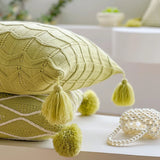 45X45cm Green Stripe Pattern Throw Pillow Cover with Tassels Durable Easy To Clean Cushion Covers Sofa Decor  Pillowcase No Core