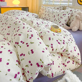 Kawaii Princess Pure Cotton Bedding Set Full Size Lovely Ruffles Single Doubel Duvet Cover Set Girls Woman Cozy Bedding Sets